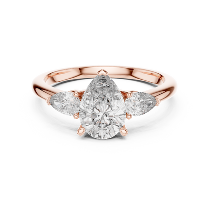 Pear Cut Lab Grown Diamond Three Stone Gold Ring