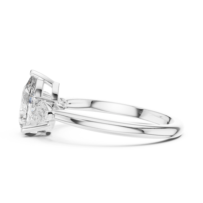 Pear Cut Lab Grown Diamond Three Stone Gold Ring