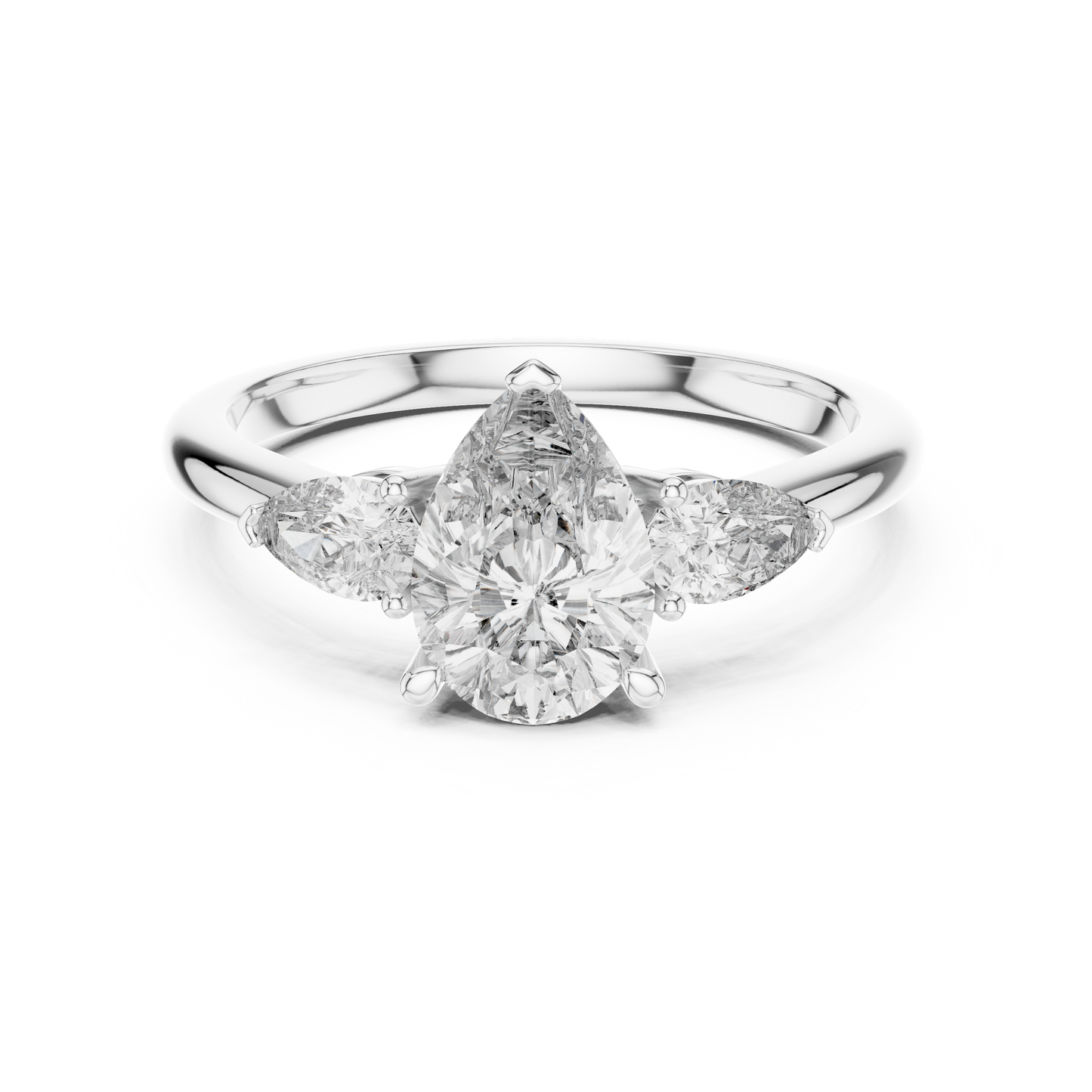 Pear Cut Lab Grown Diamond Three Stone Gold Ring