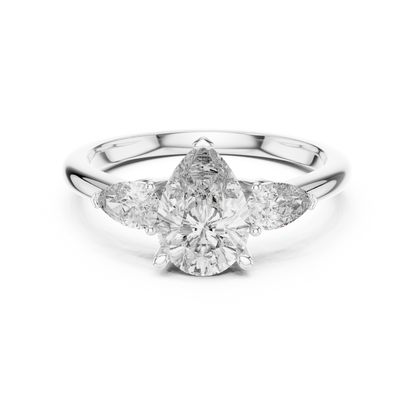 Pear Cut Lab Grown Diamond Three Stone Gold Ring