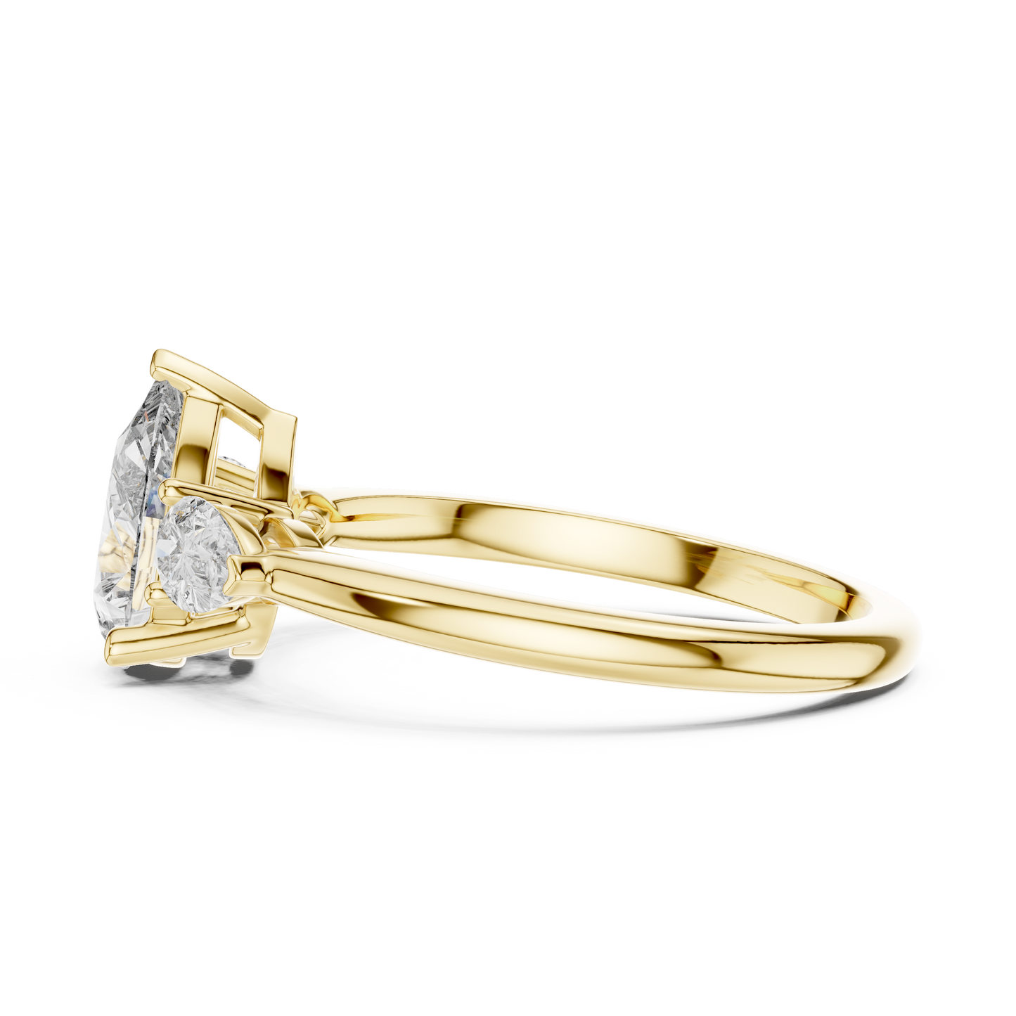 Pear Cut Lab Grown Diamond Three Stone Gold Ring