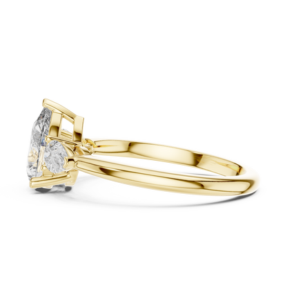 Pear Cut Lab Grown Diamond Three Stone Gold Ring
