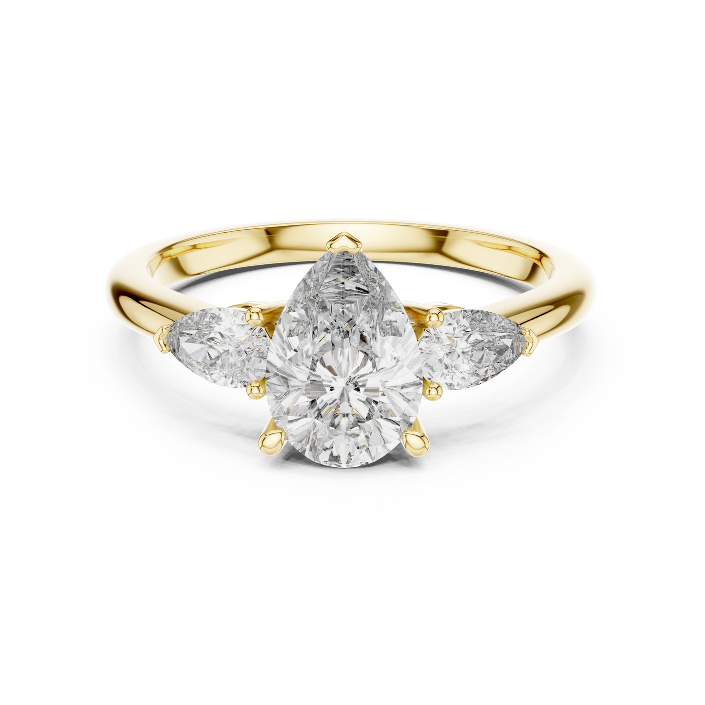 Pear Cut Lab Grown Diamond Three Stone Gold Ring