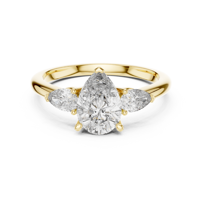 Pear Cut Lab Grown Diamond Three Stone Gold Ring
