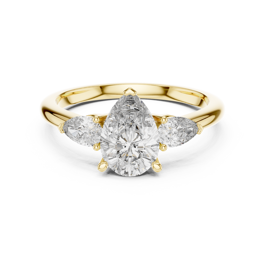 Pear Cut Lab Grown Diamond Three Stone Gold Ring