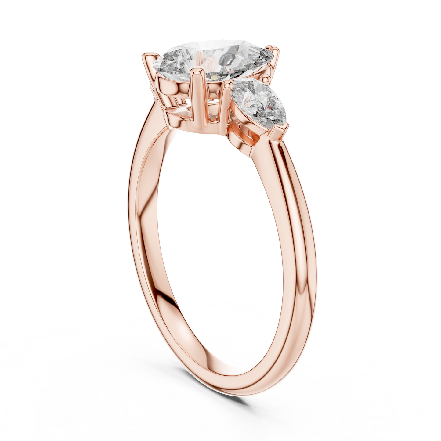 Pear Cut Lab Grown Diamond Three Stone Gold Ring