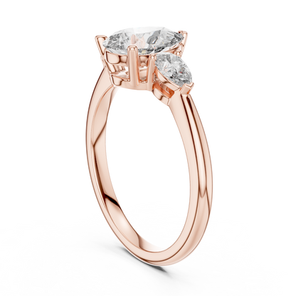 Pear Cut Lab Grown Diamond Three Stone Gold Ring