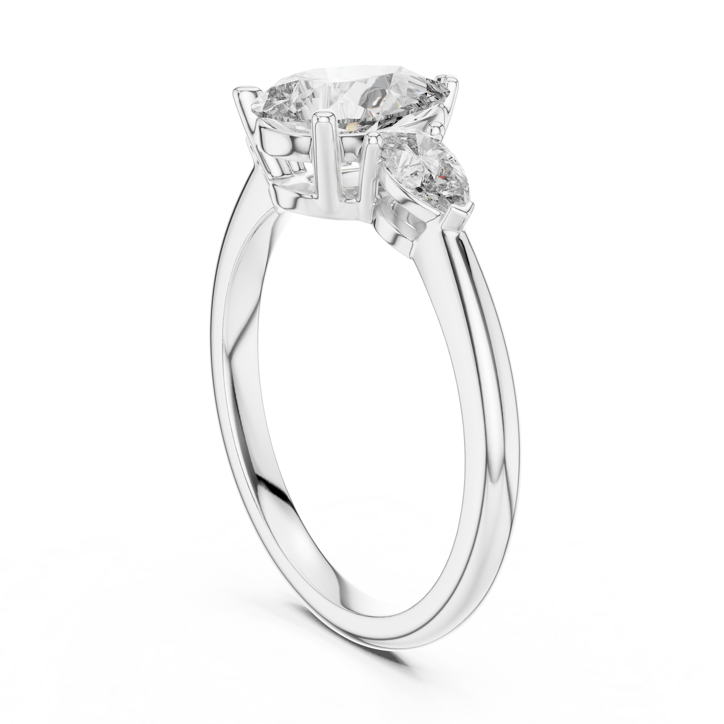Pear Cut Lab Grown Diamond Three Stone Gold Ring