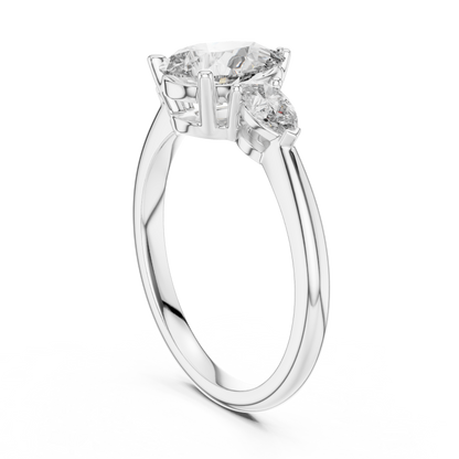 Pear Cut Lab Grown Diamond Three Stone Gold Ring