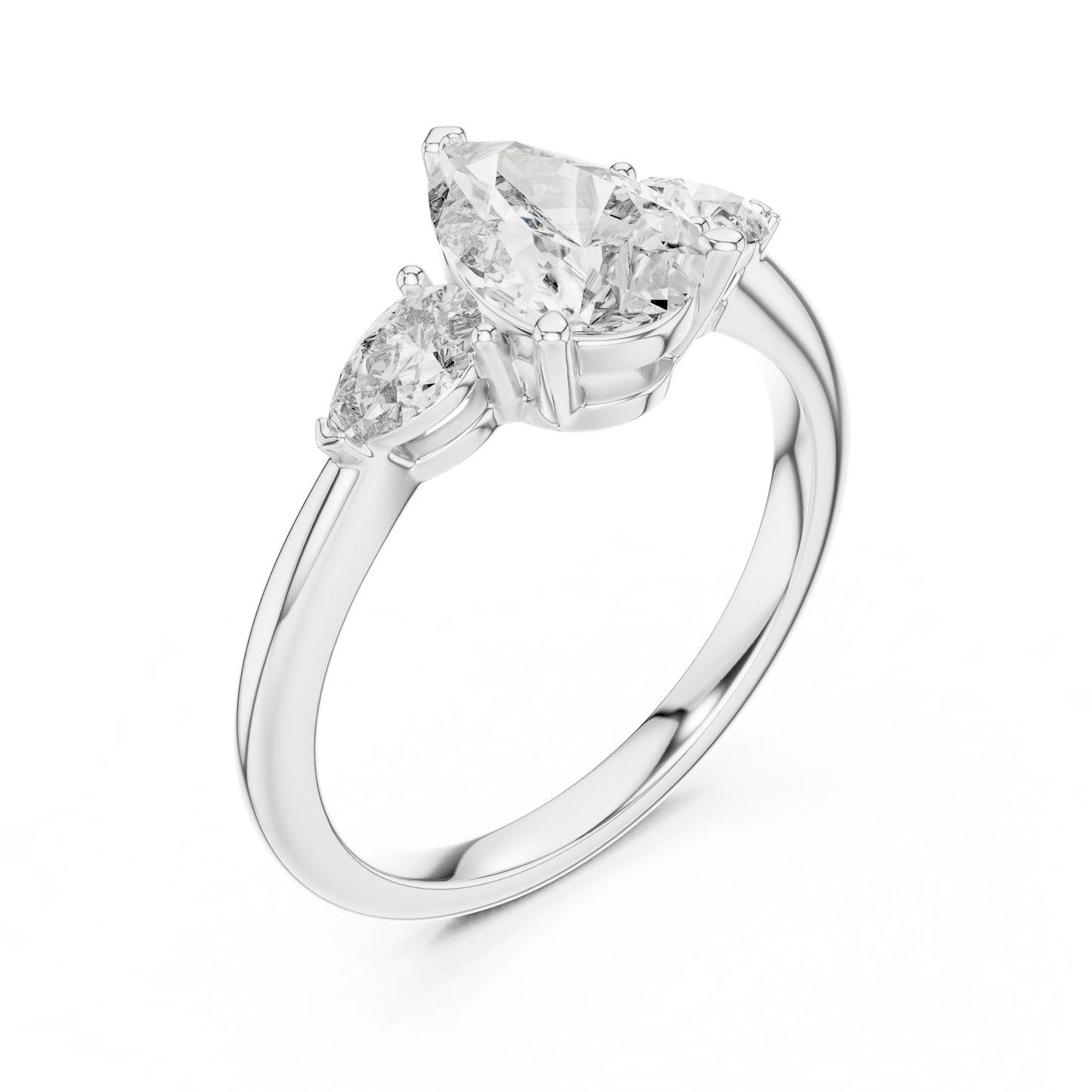 Pear Cut Lab Grown Diamond Three Stone Gold Ring