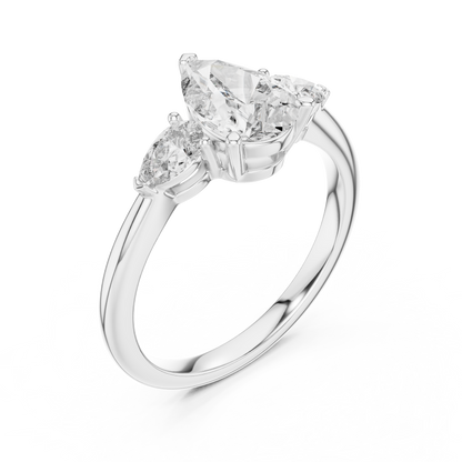 Pear Cut Lab Grown Diamond Three Stone Gold Ring