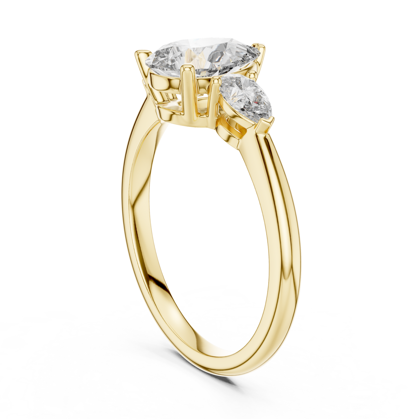 Pear Cut Lab Grown Diamond Three Stone Gold Ring
