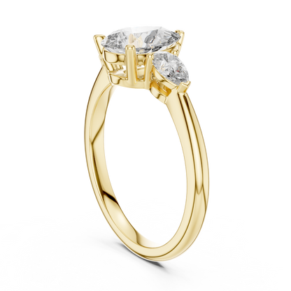 Pear Cut Lab Grown Diamond Three Stone Gold Ring