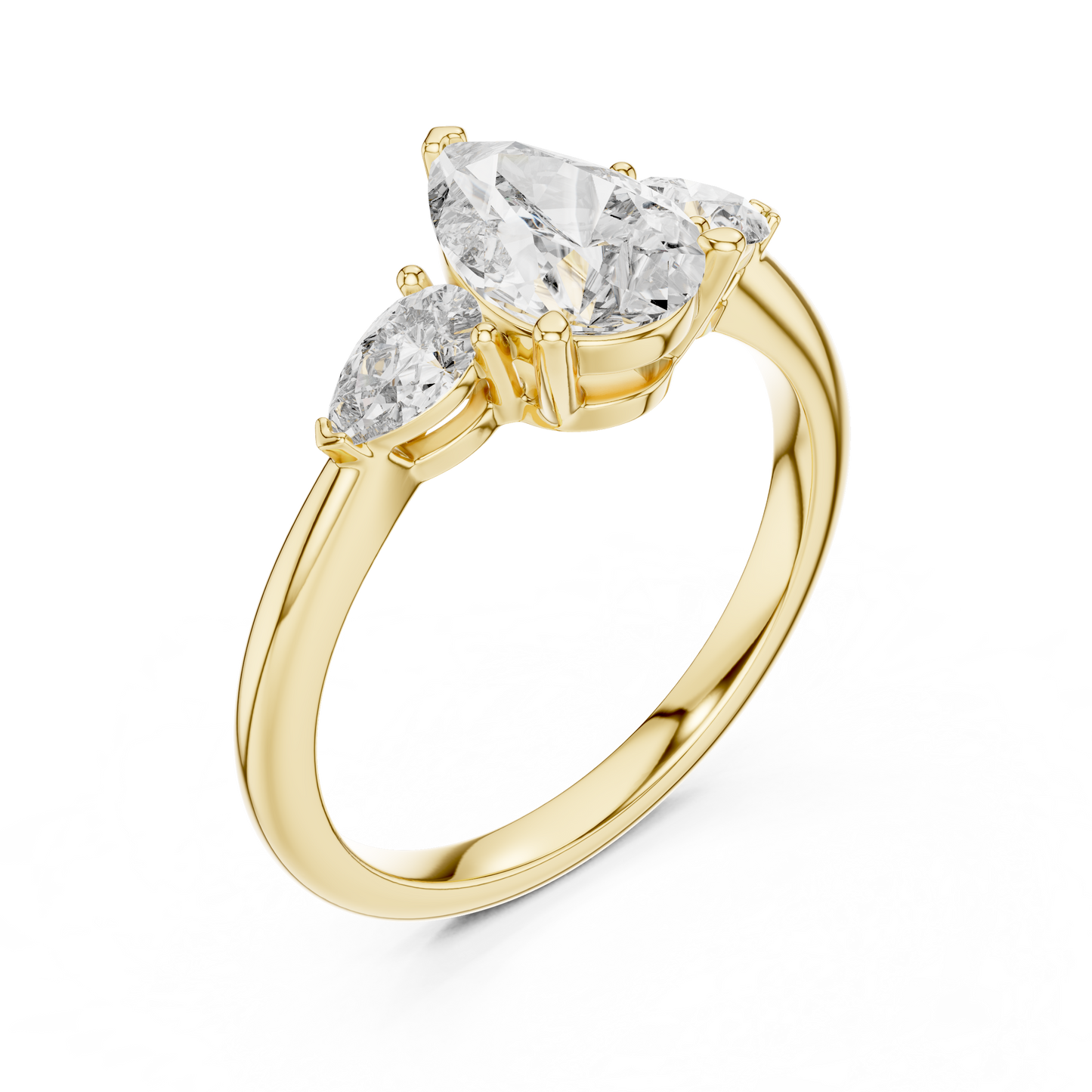 Pear Cut Lab Grown Diamond Three Stone Gold Ring