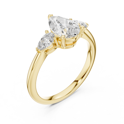 Pear Cut Lab Grown Diamond Three Stone Gold Ring