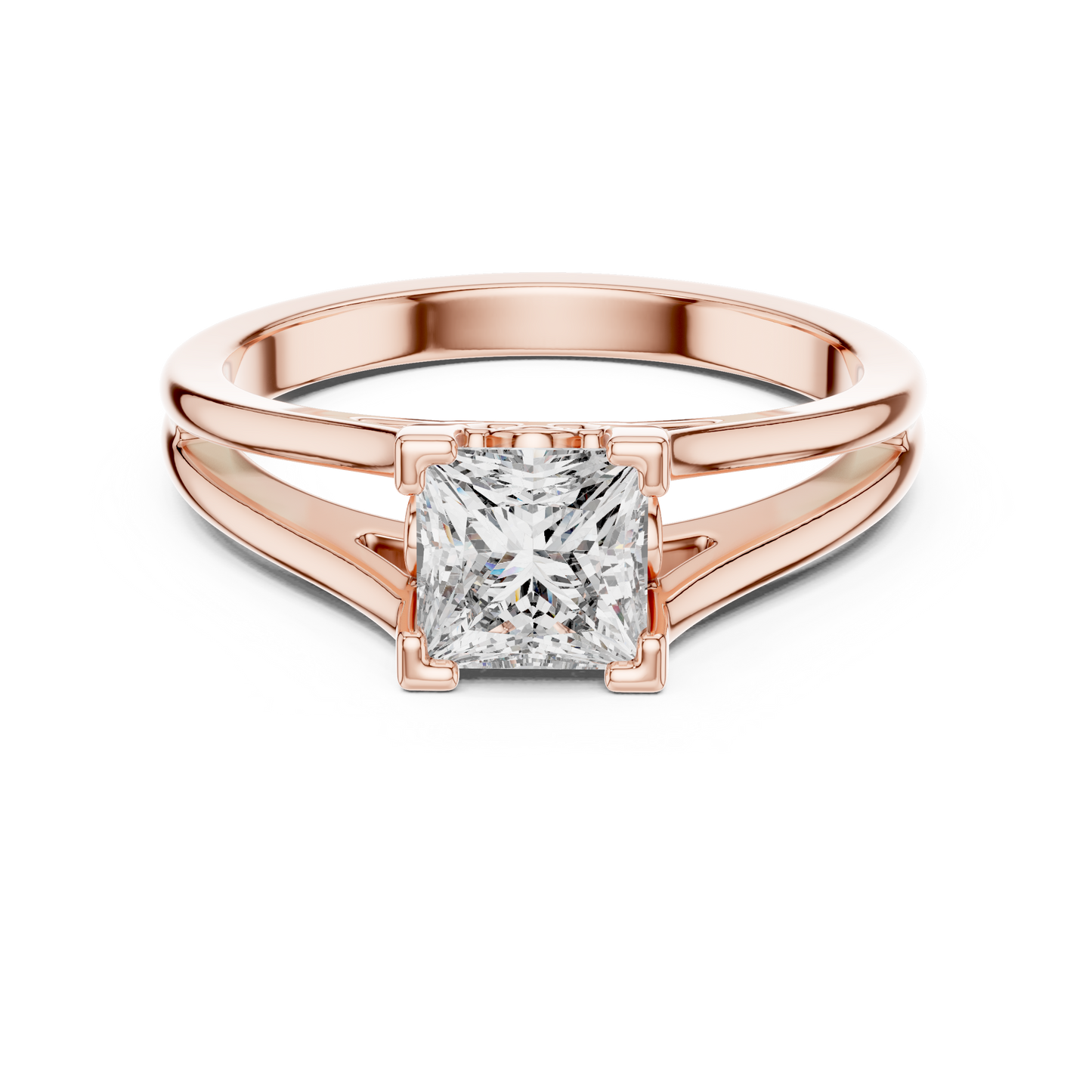 Princess Cut Lab Grown Diamond Split Shank Engagement Ring