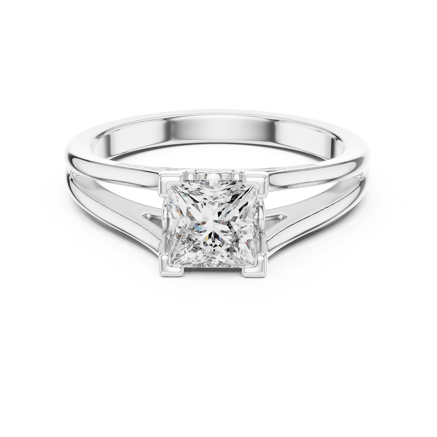 Princess Cut Lab Grown Diamond Split Shank Engagement Ring