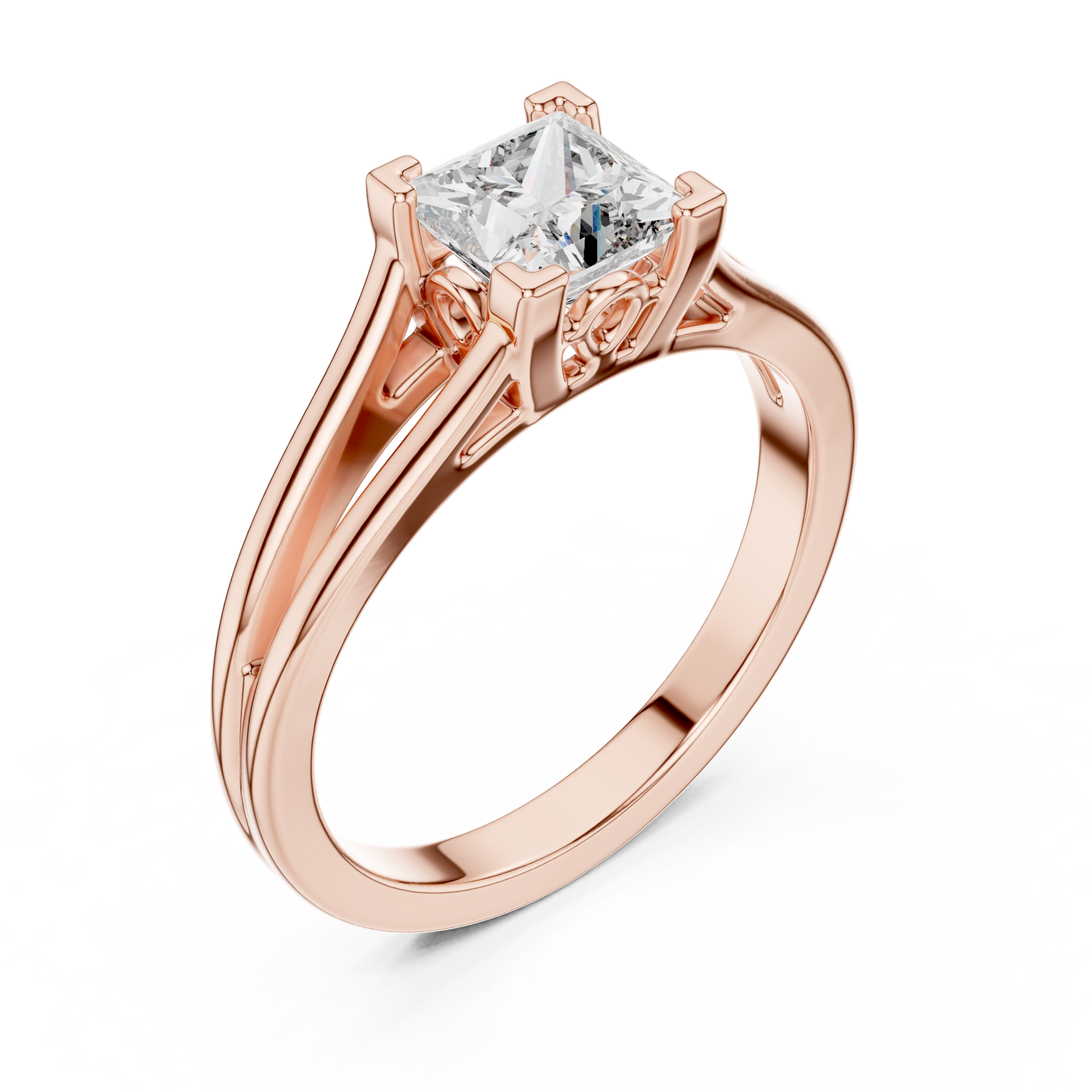 Princess Cut Lab Grown Diamond Split Shank Engagement Ring
