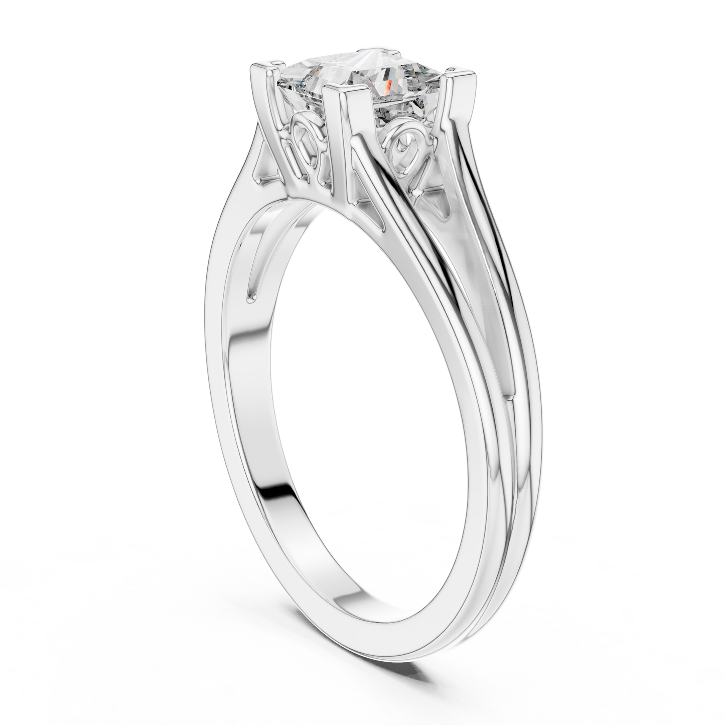 Princess Cut Lab Grown Diamond Split Shank Engagement Ring