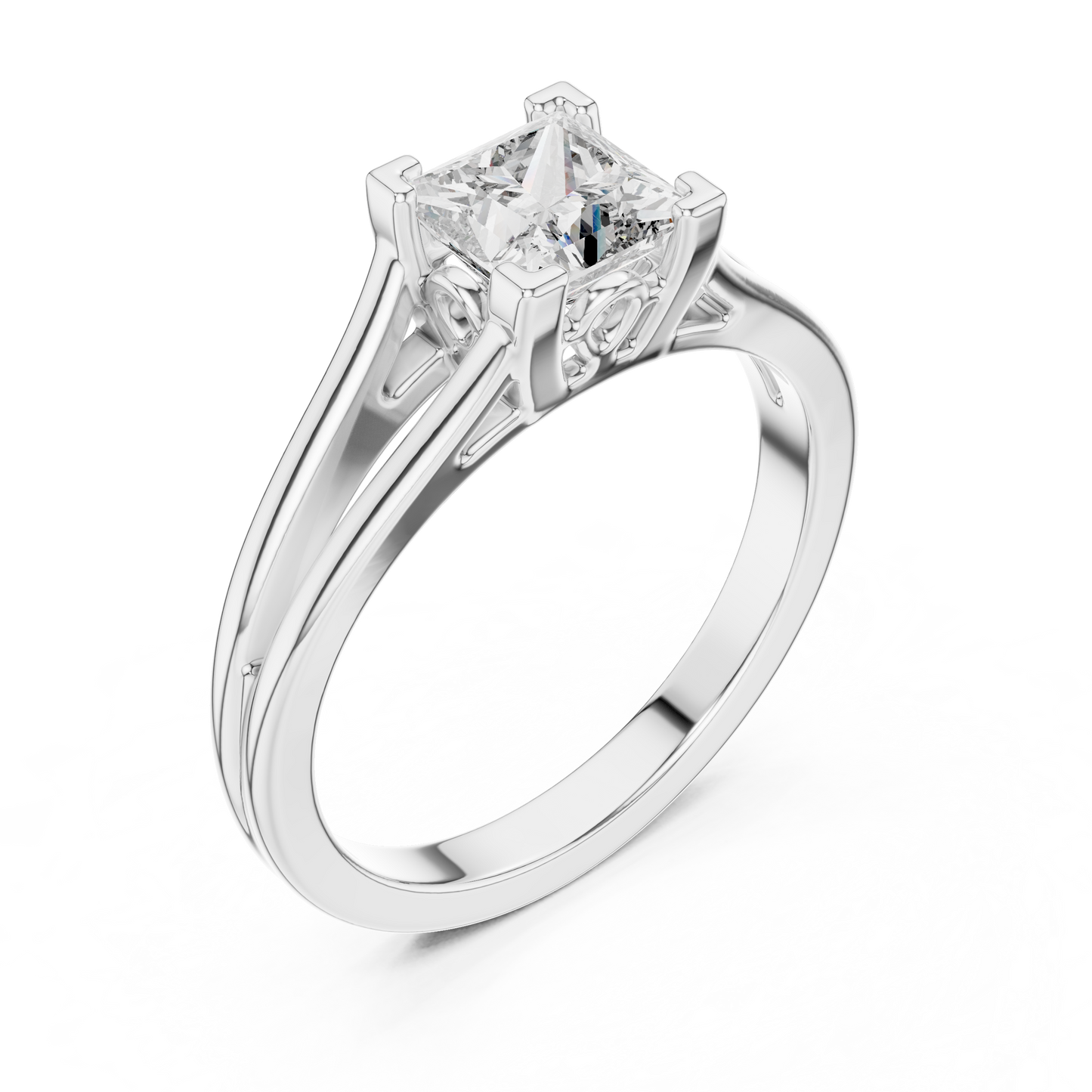 Princess Cut Lab Grown Diamond Split Shank Engagement Ring