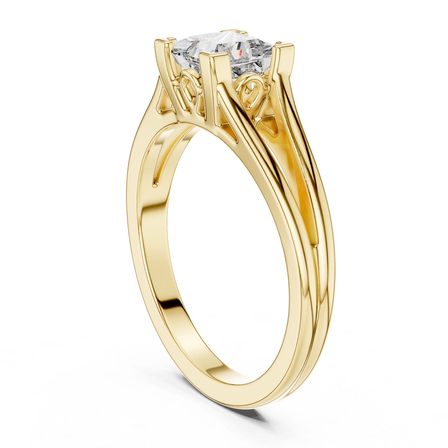 Princess Cut Lab Grown Diamond Split Shank Engagement Ring