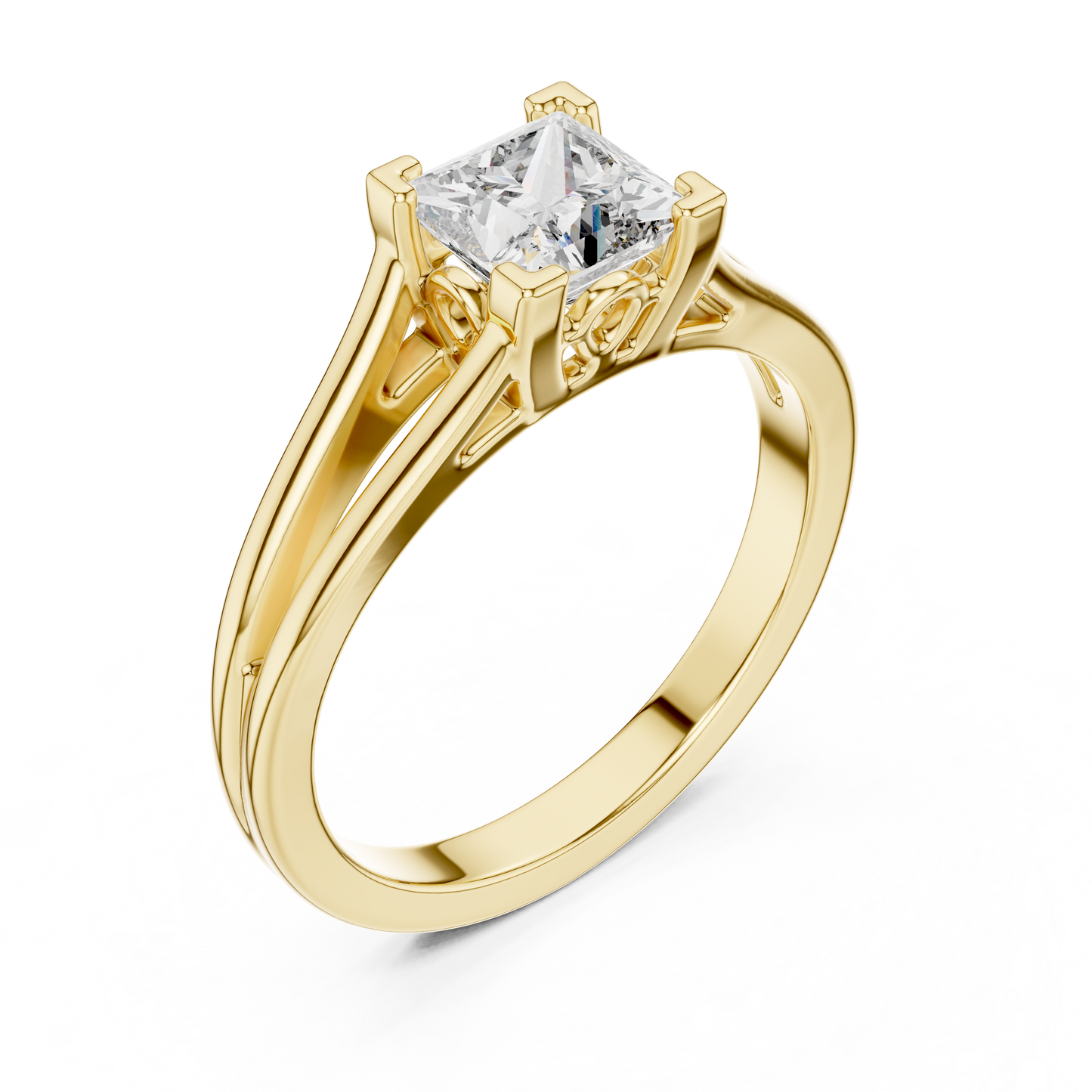 Princess Cut Lab Grown Diamond Split Shank Engagement Ring