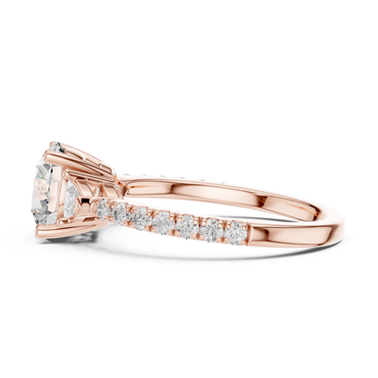 Round Lab Grown Diamond Engagement Ring with Trilliant Side Stones