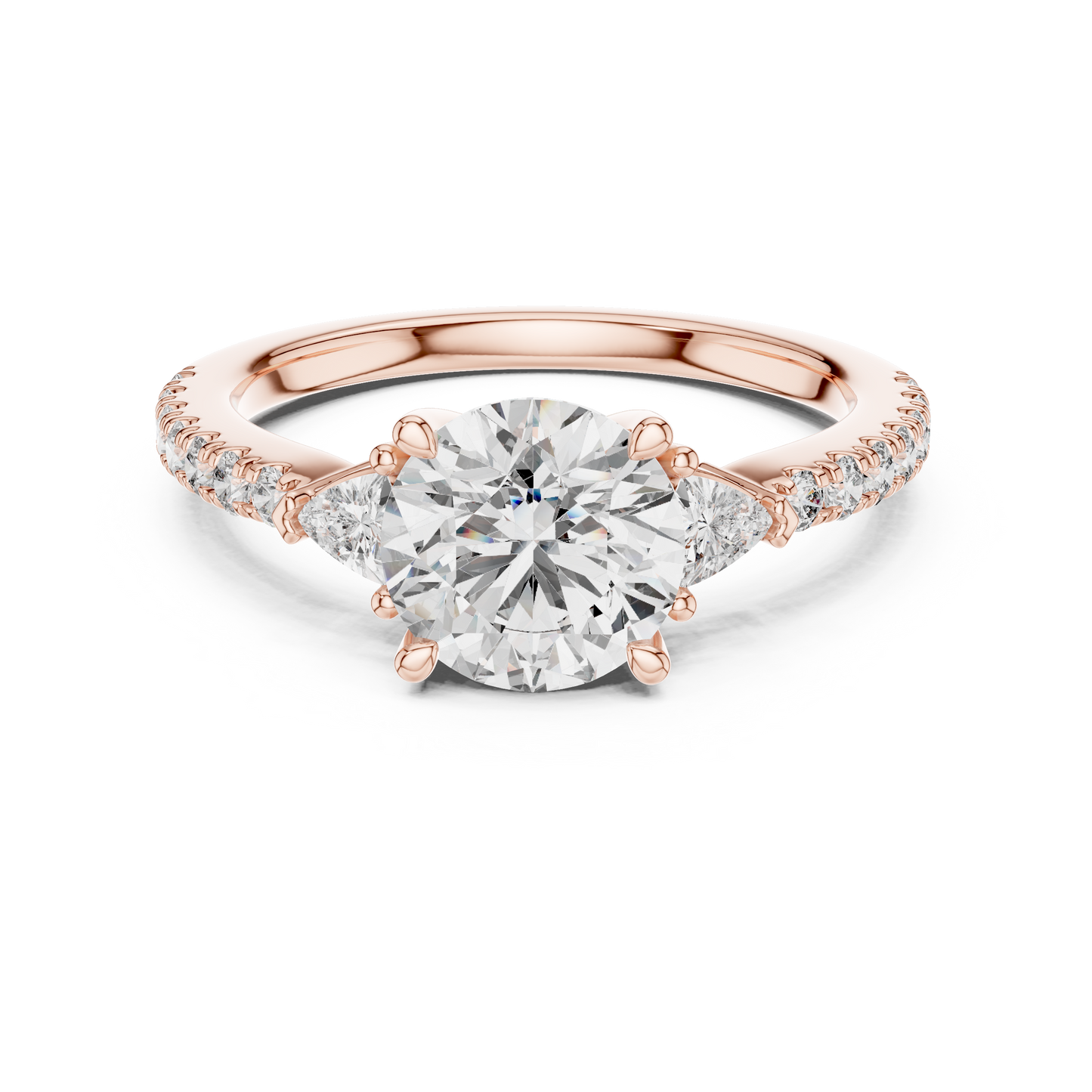 Round Lab Grown Diamond Engagement Ring with Trilliant Side Stones