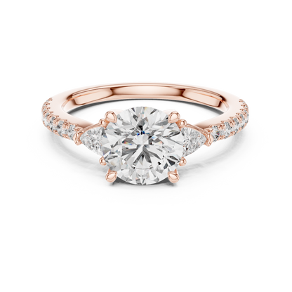 Round Lab Grown Diamond Engagement Ring with Trilliant Side Stones