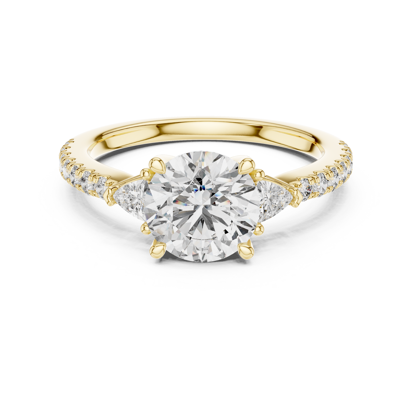 Round Lab Grown Diamond Engagement Ring with Trilliant Side Stones