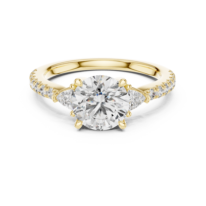 Round Lab Grown Diamond Engagement Ring with Trilliant Side Stones