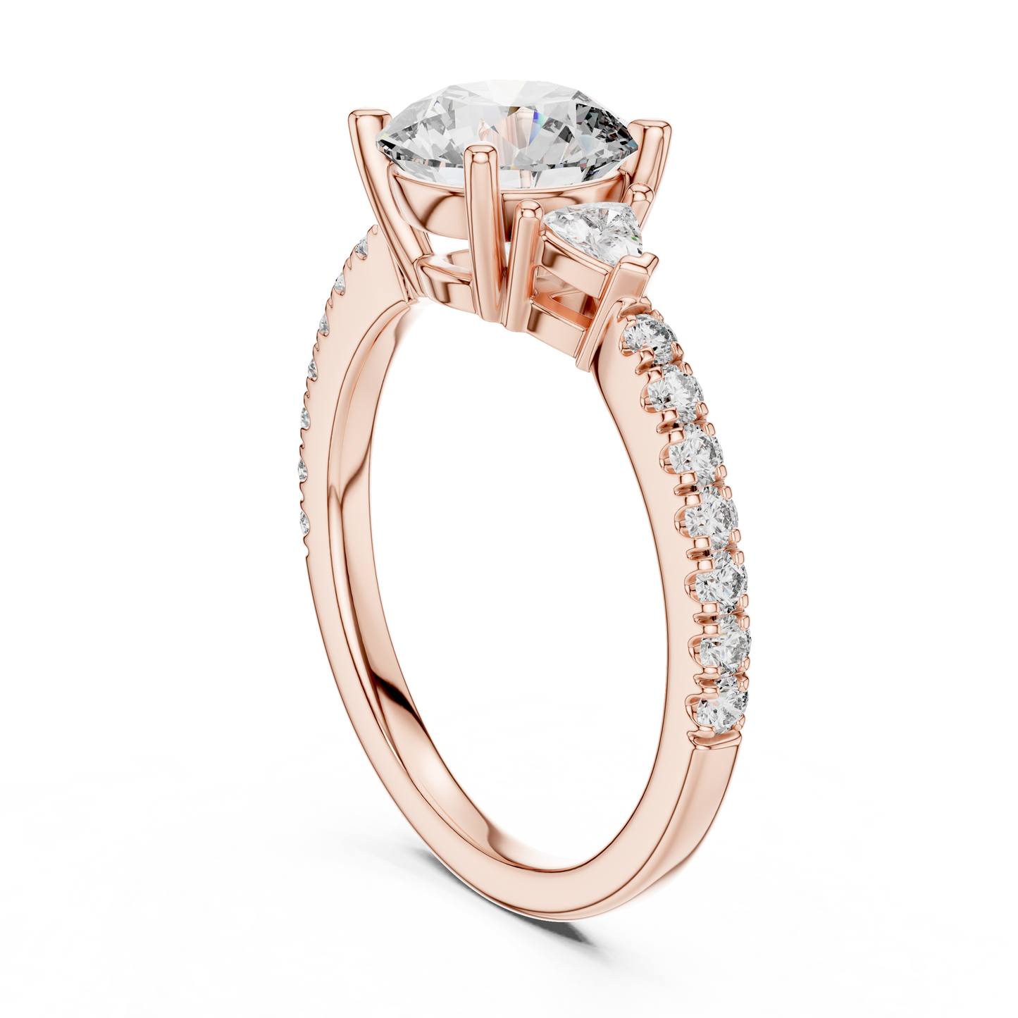 Round Lab Grown Diamond Engagement Ring with Trilliant Side Stones