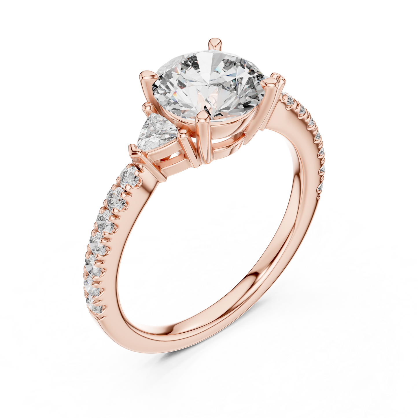 Round Lab Grown Diamond Engagement Ring with Trilliant Side Stones