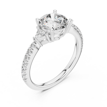 Round Lab Grown Diamond Engagement Ring with Trilliant Side Stones