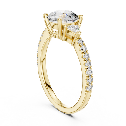 Round Lab Grown Diamond Engagement Ring with Trilliant Side Stones