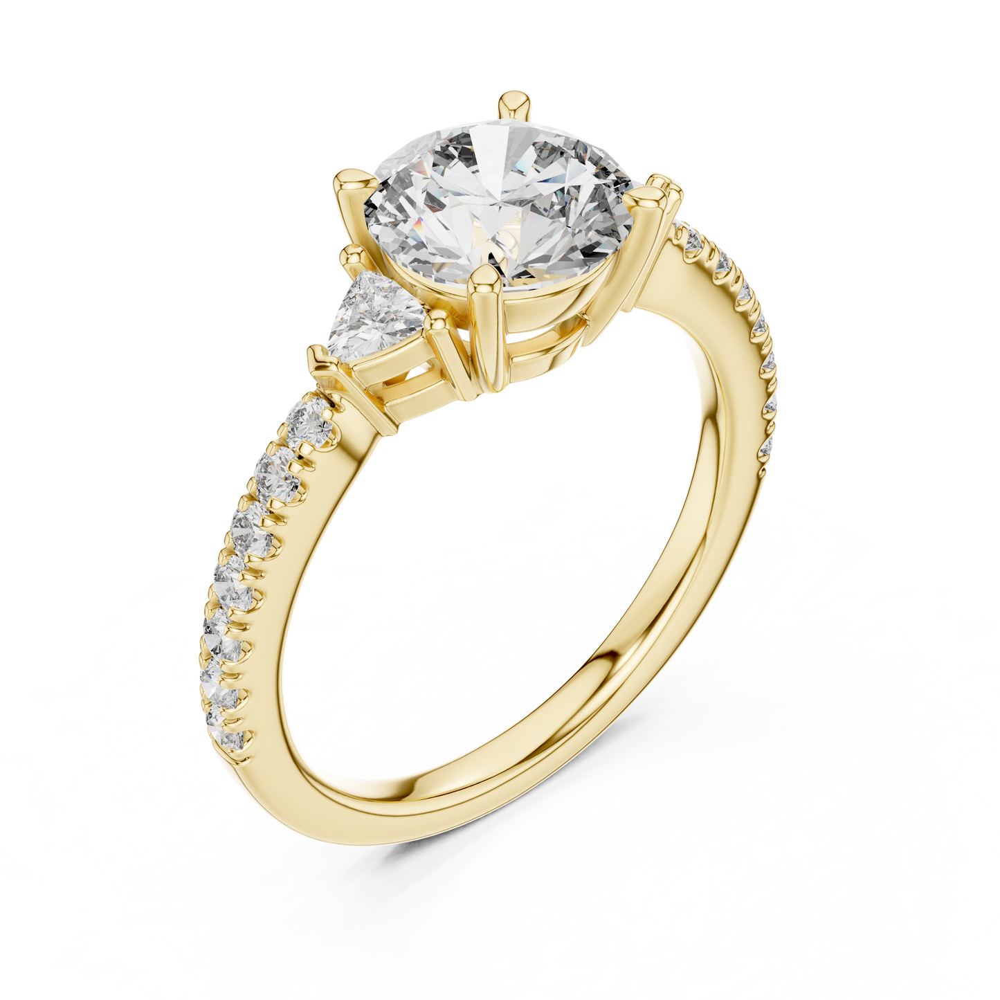 Round Lab Grown Diamond Engagement Ring with Trilliant Side Stones
