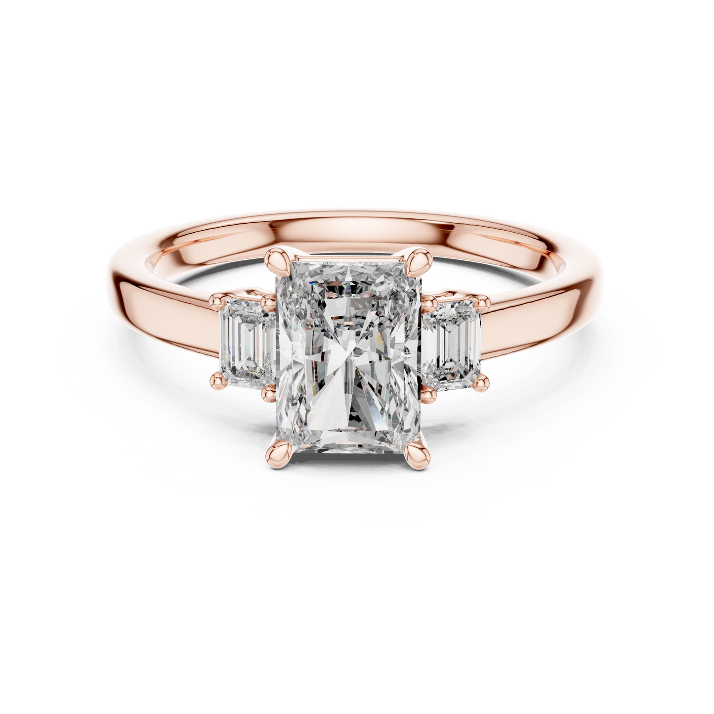 Yellow Gold Trinity Radiant Lab Grown Diamond Engagement Ring