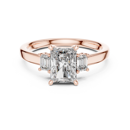 Yellow Gold Trinity Radiant Lab Grown Diamond Engagement Ring