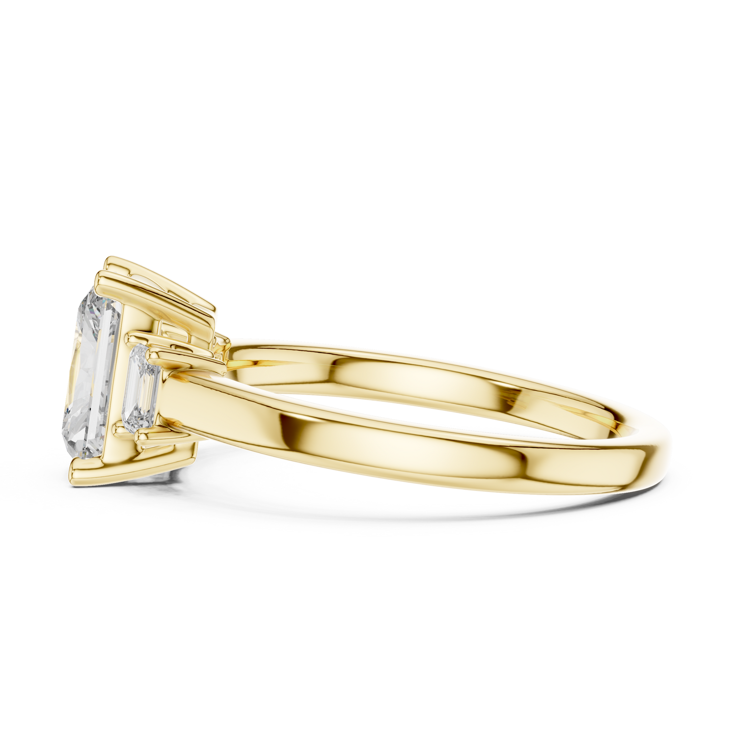 Yellow Gold Trinity Radiant Lab Grown Diamond Engagement Ring