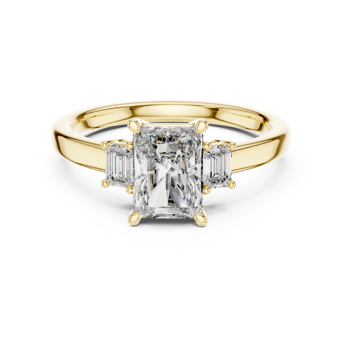 Yellow Gold Trinity Radiant Lab Grown Diamond Engagement Ring