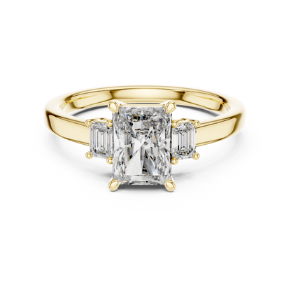 Yellow Gold Trinity Radiant Lab Grown Diamond Engagement Ring