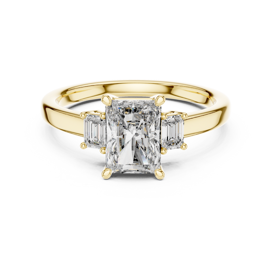 Yellow Gold Trinity Radiant Lab Grown Diamond Engagement Ring