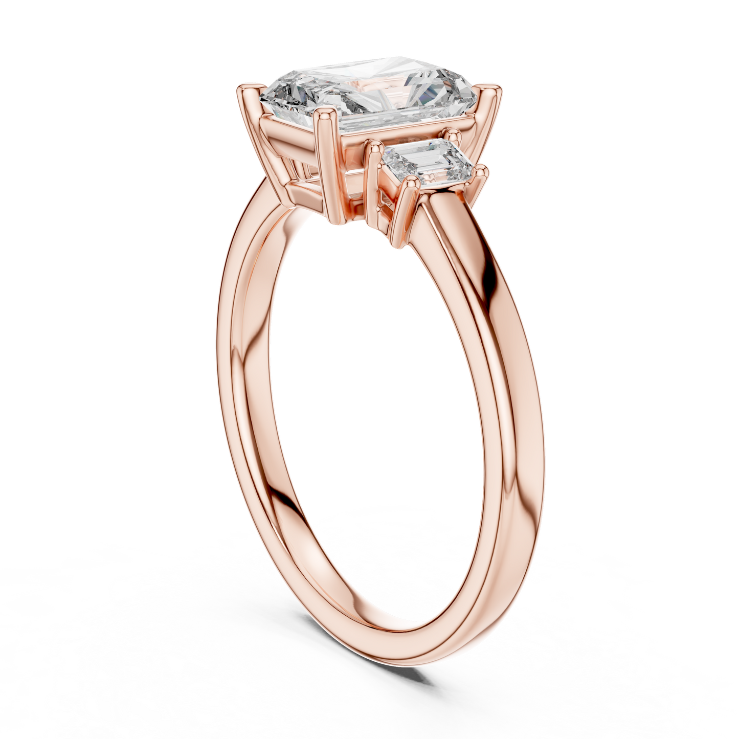 Yellow Gold Trinity Radiant Lab Grown Diamond Engagement Ring