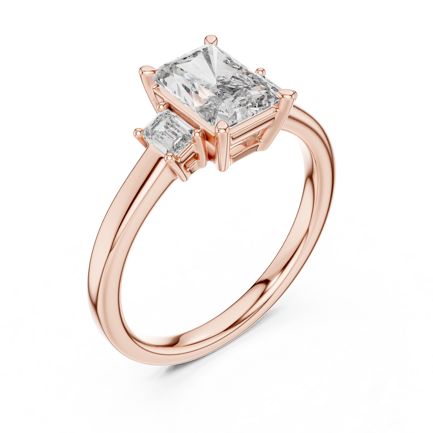 Yellow Gold Trinity Radiant Lab Grown Diamond Engagement Ring