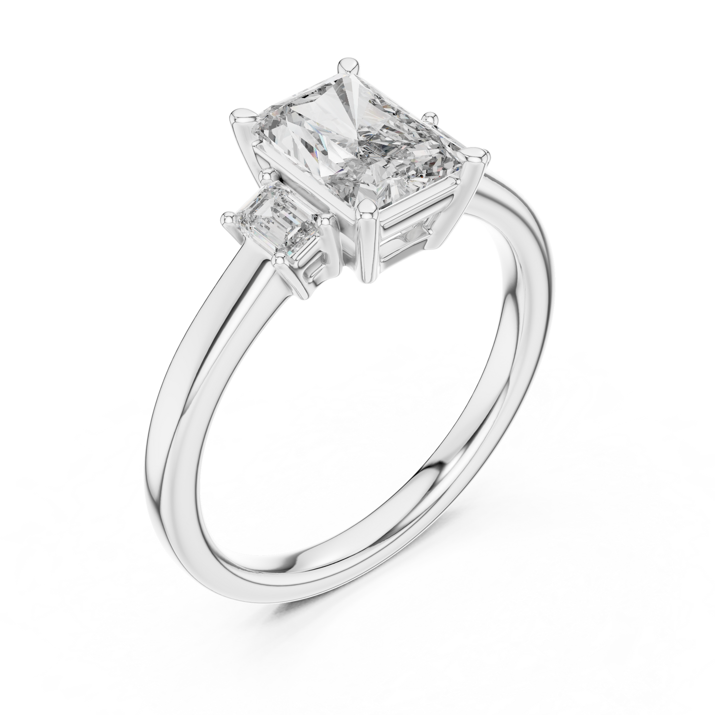 Yellow Gold Trinity Radiant Lab Grown Diamond Engagement Ring