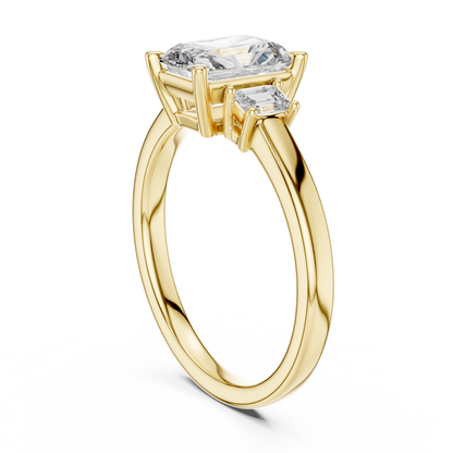 Yellow Gold Trinity Radiant Lab Grown Diamond Engagement Ring