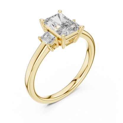 Yellow Gold Trinity Radiant Lab Grown Diamond Engagement Ring