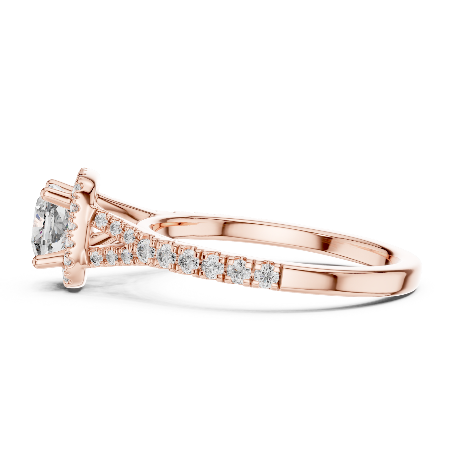 Cushion Lab Grown Diamond Halo Split Shank Engagement Ring