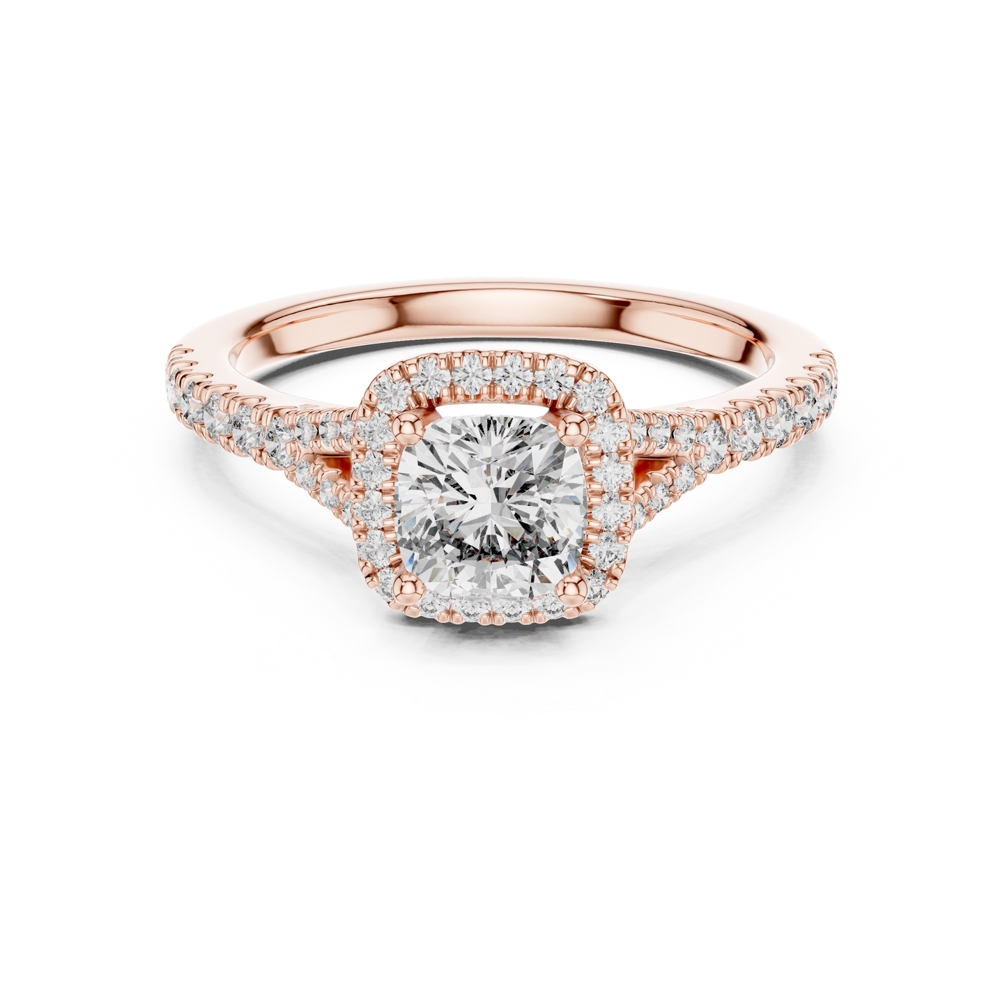 Cushion Lab Grown Diamond Halo Split Shank Engagement Ring