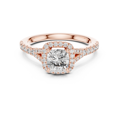 Cushion Lab Grown Diamond Halo Split Shank Engagement Ring